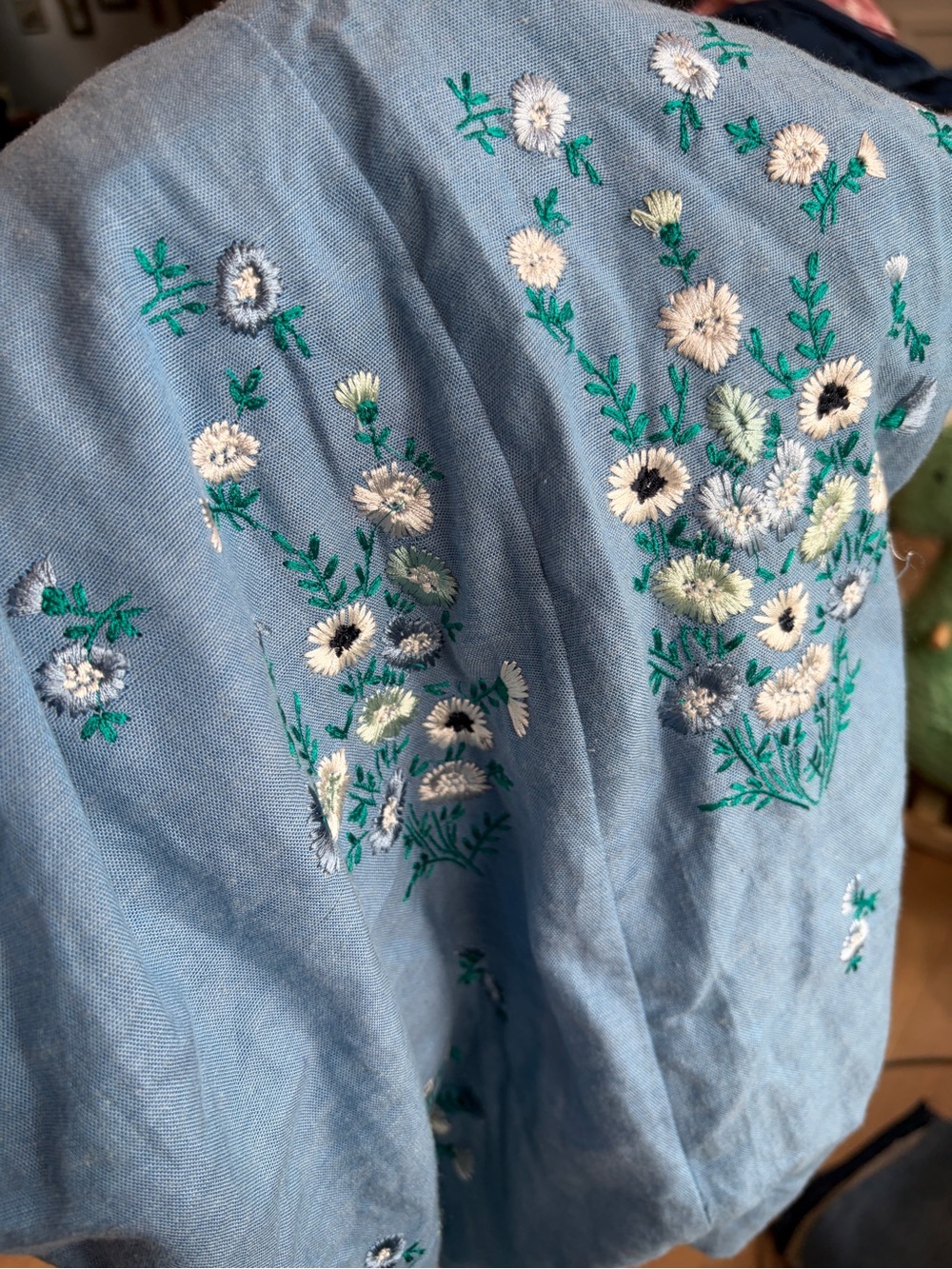 Free People Wildflower Embroidered Mini Dress Copen Blue Linen Blend Medium - Picture 8 of 10